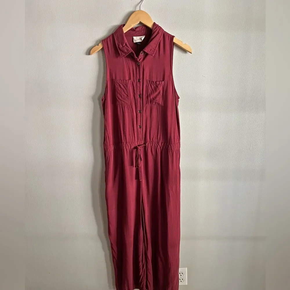 Universal Thread Burgundy Jumpsuit Wide Leg Sleeveless Button Front S
